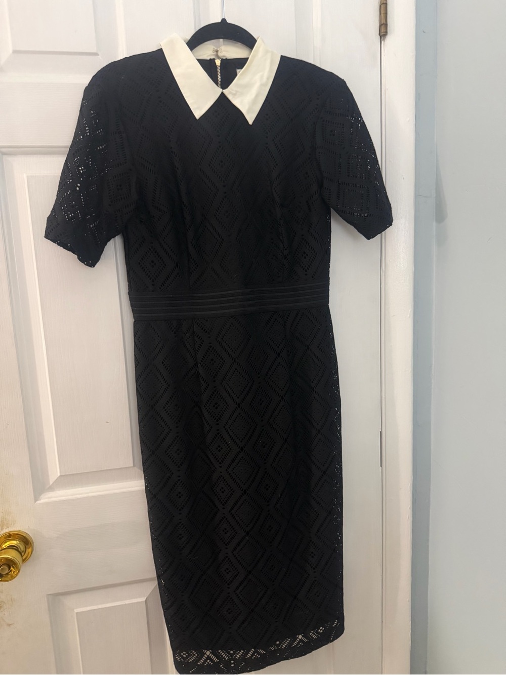 New York & Company Black Eyelet Midi Dress White Collar Size M